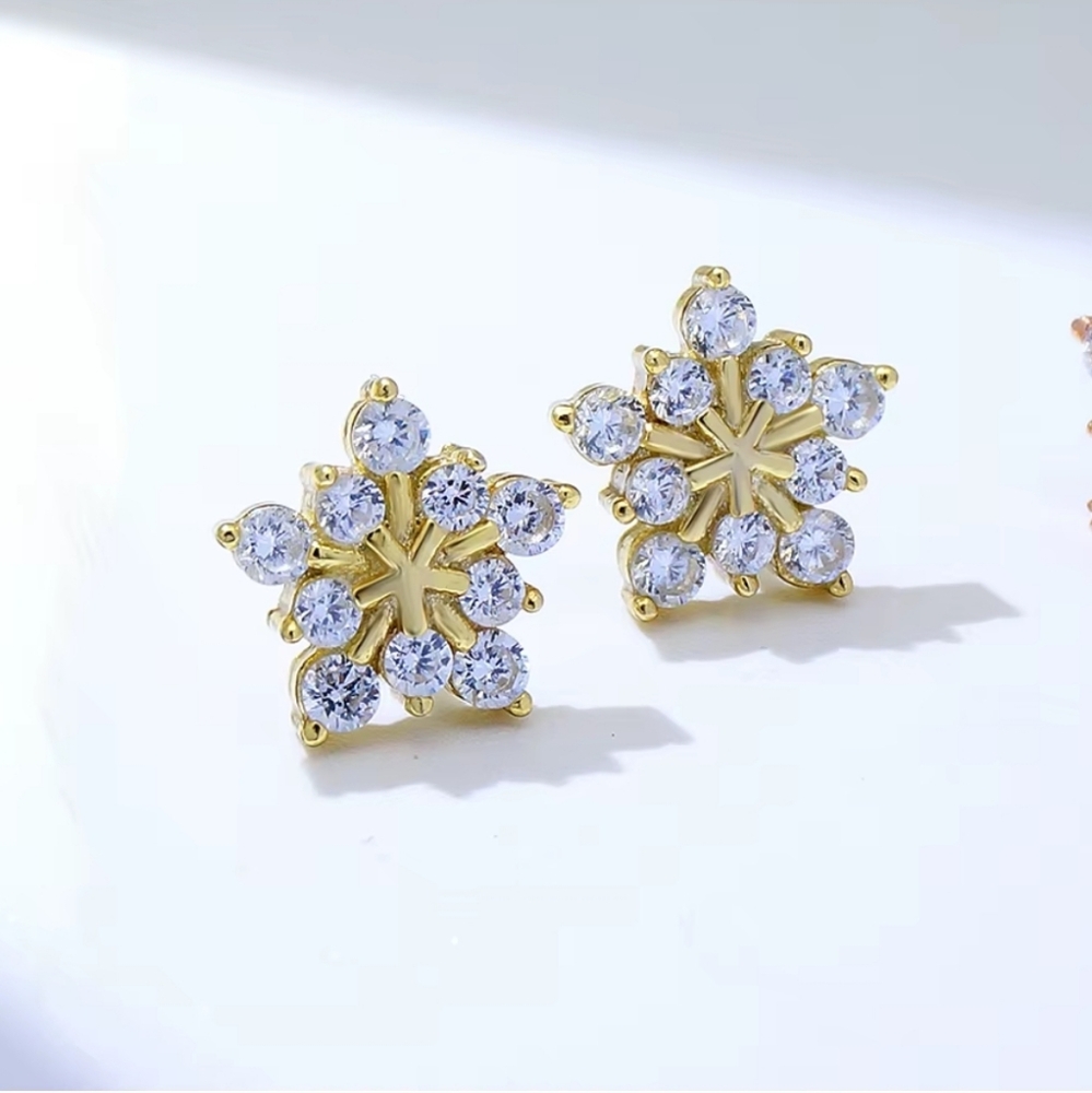 Sparkling Snowflake Rhinestone Earrings Gold - Picture 2 of 2